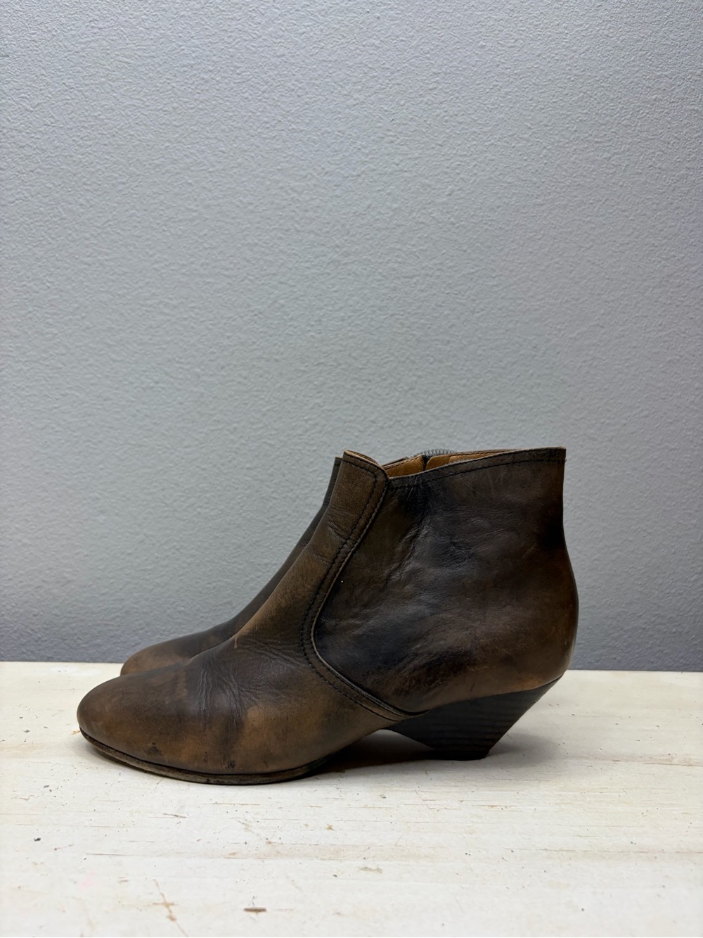 Maison Margiela Brown Distressed Leather Ankle Boots Size 37.5